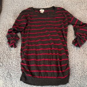 Black and Pink Striped 3/4 Sleeve with button Sweater